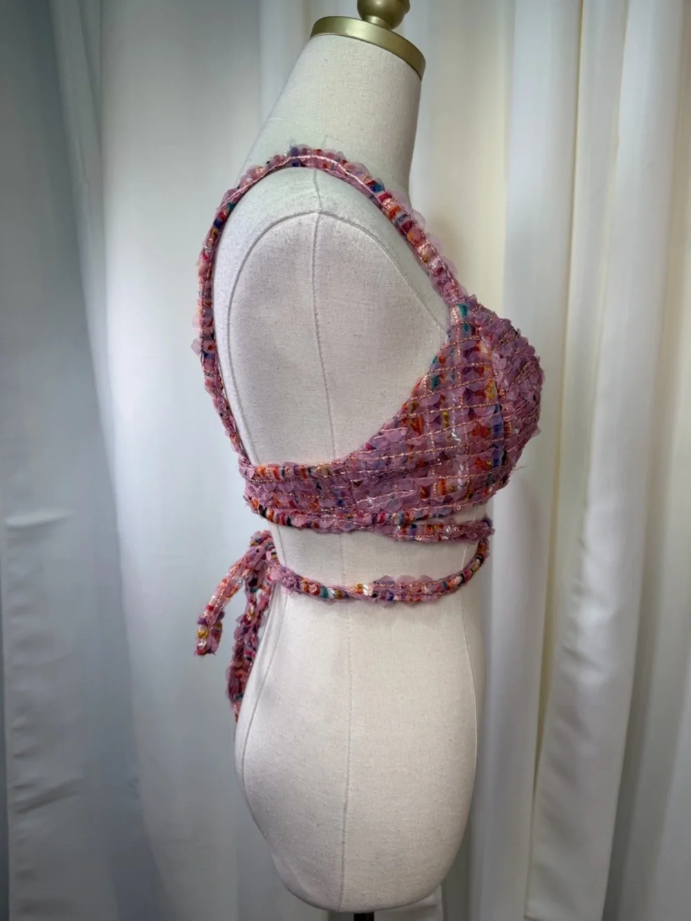 NWT For Love And Lemons ‘Dionne’ Bralette Top in Pink Multicolor Tweed Size M - Picture 15 of 16